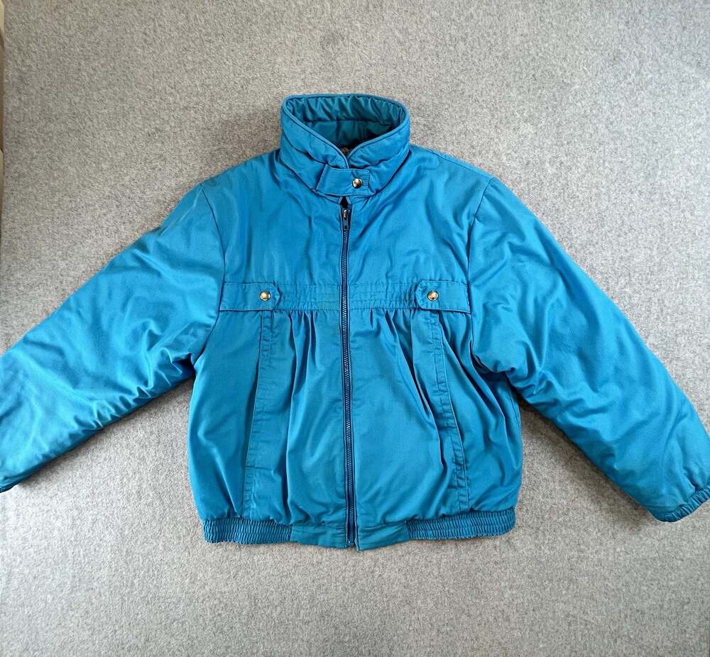 Vintage Weather Tamer Youth Blue Bomber Jacket Full Zip Stand-Up Collar